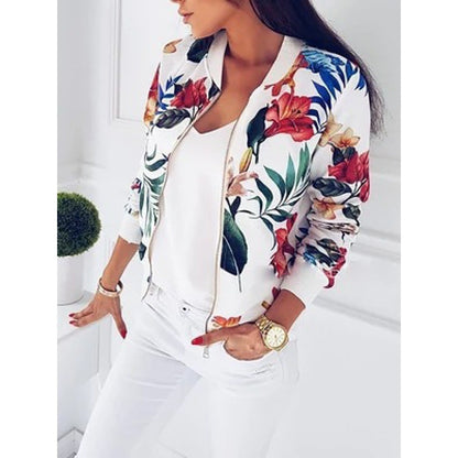Damen Blousonjacke Tropisches Blumenmuster Elastisch Norvielle