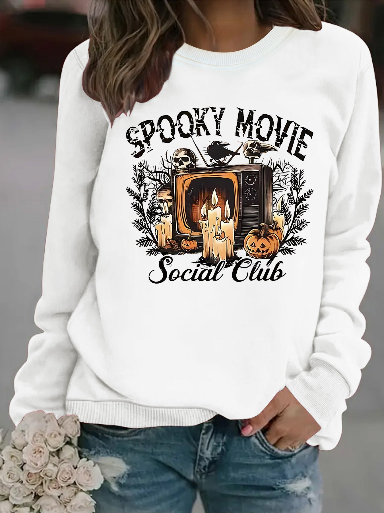 Damen Sweatshirt Spooky Film-Motiv Lässiger Schnitt