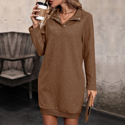 Damen Sweatkleid mit Knöpfen und hohem Kragen Norvielle