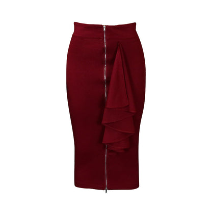 Damen Midi-Rock Asymmetrisch Rüschen Norvielle
