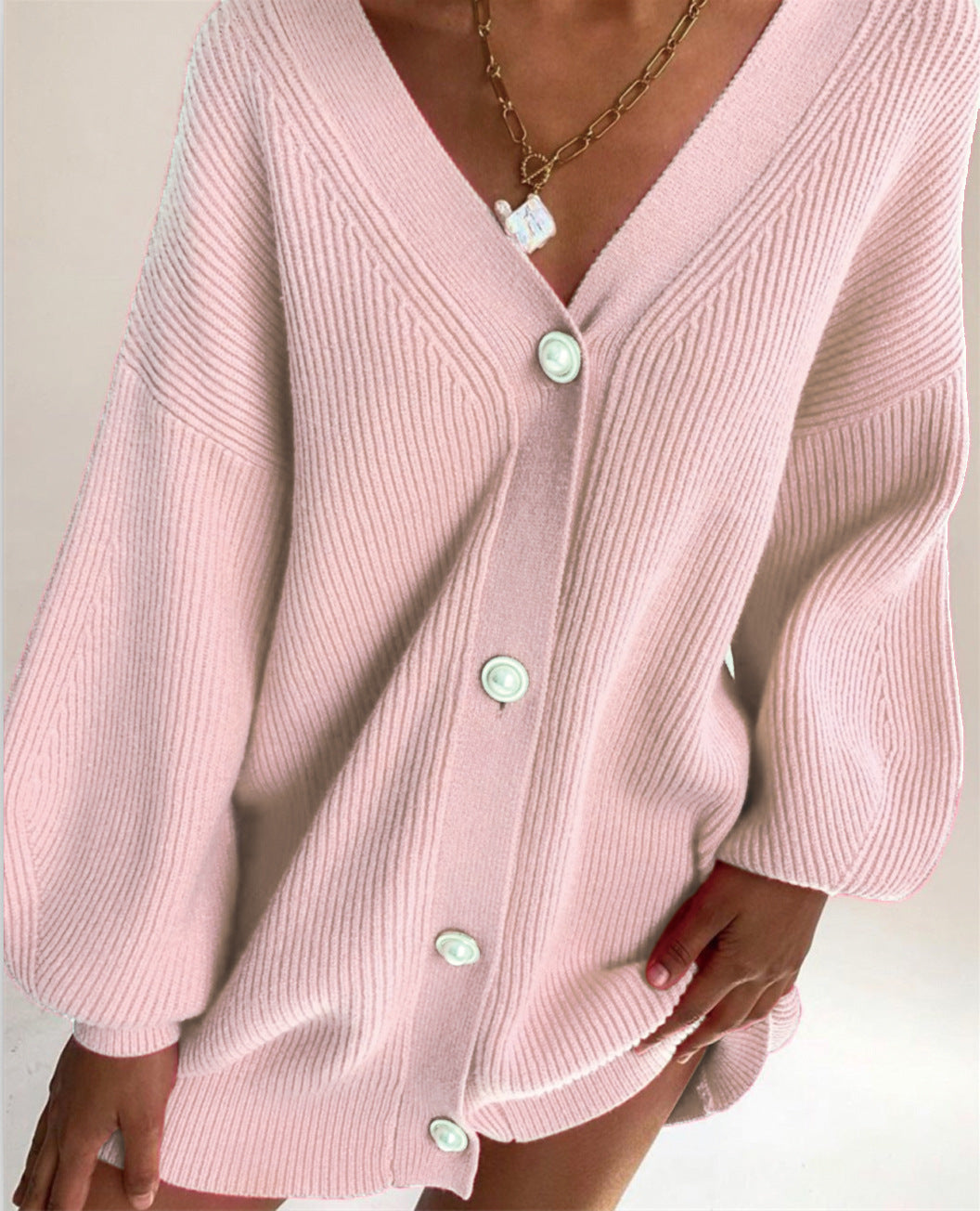 Damen Strickcardigan Oversized Dekorative Knöpfe Beige