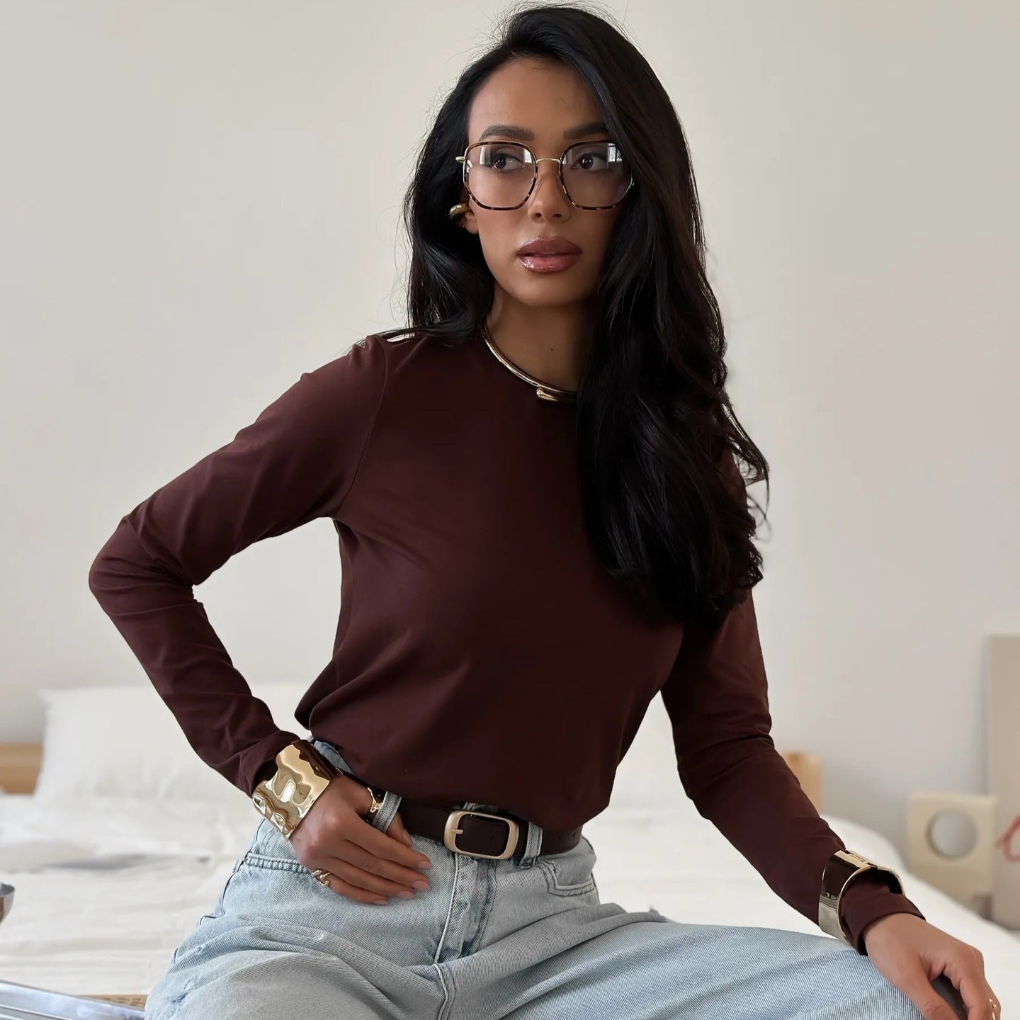 Damen Langarmshirt Körperbetonter Schnitt Norvielle - Norvielle
