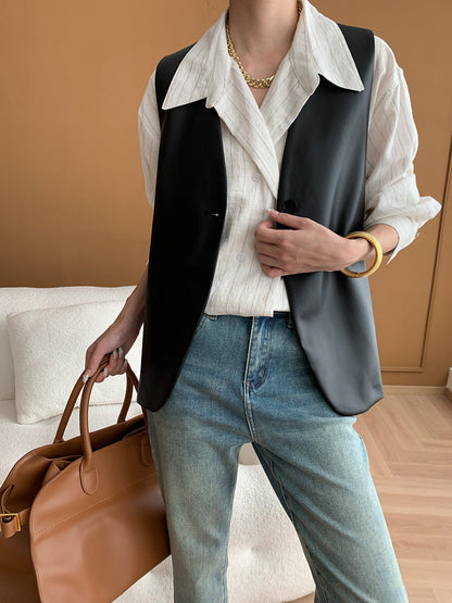 Damen Weste Veganleder Elegant