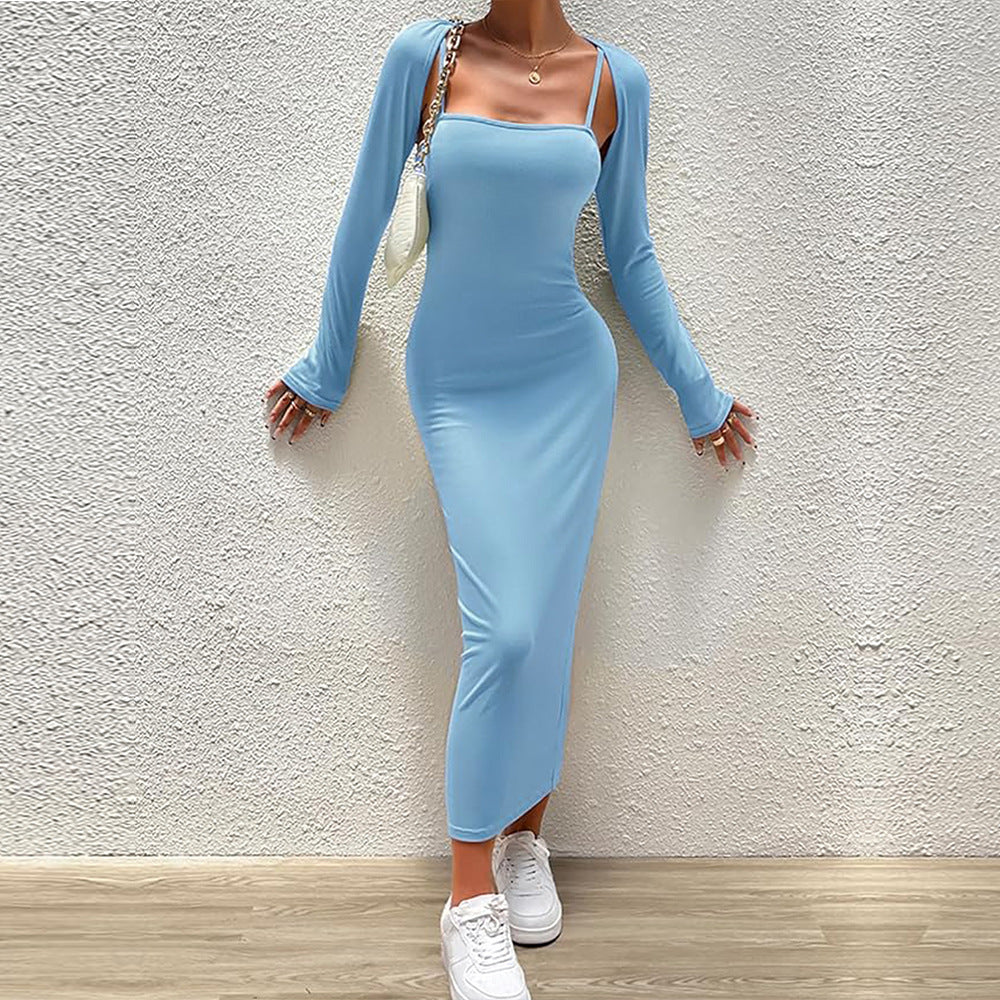 Damen Maxikleid Langärmlig Quadratischer Ausschnitt Figurformend