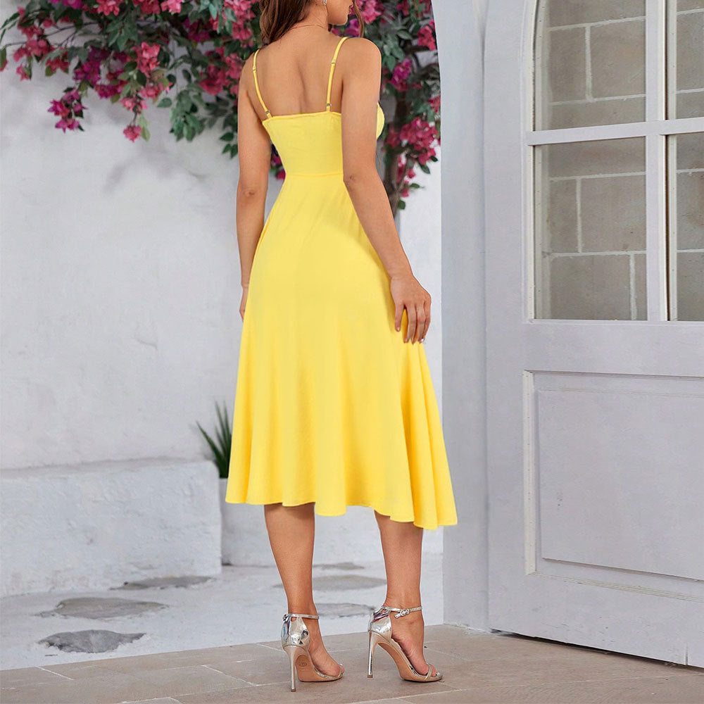 Damen Maxikleid mit Spaghettiträgern und Taillenzug Norvielle