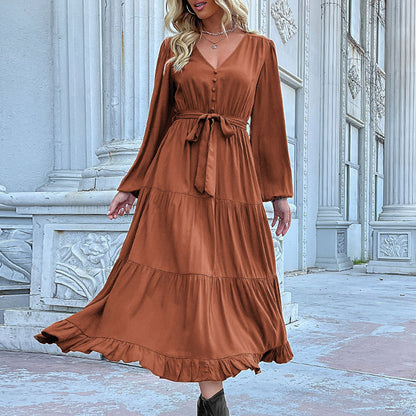 Damen Maxikleid Wickeloptik Voluminöse Ärmel Norvielle