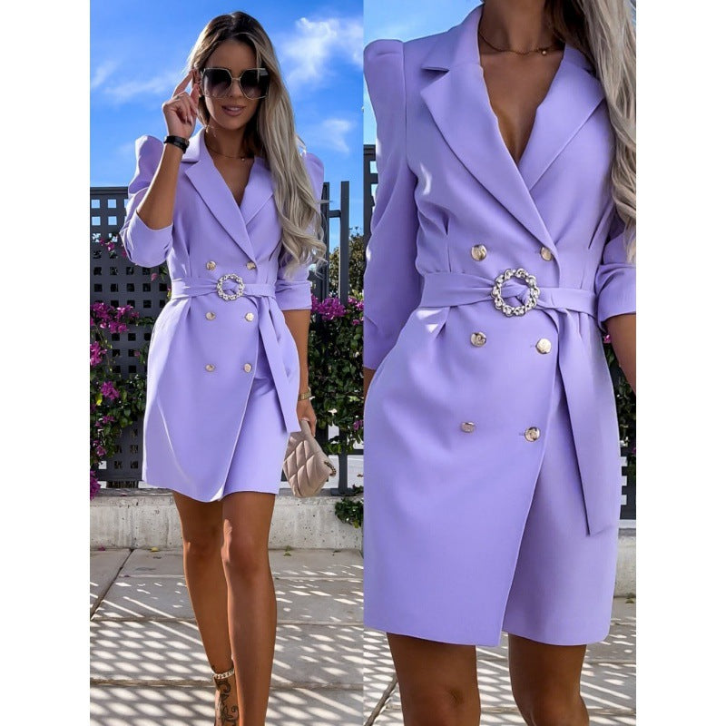 Damen Blazer-Kleid Tailliert Dekorative Brosche