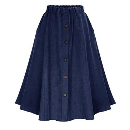 Damen Denim-Rock Lang Knopfdetails