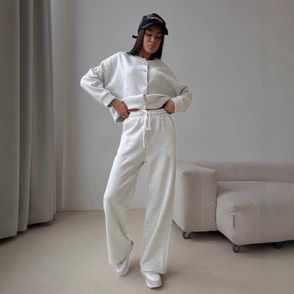Damen Sweat-Set mit Knöpfen Weite Hose Norvielle - Norvielle