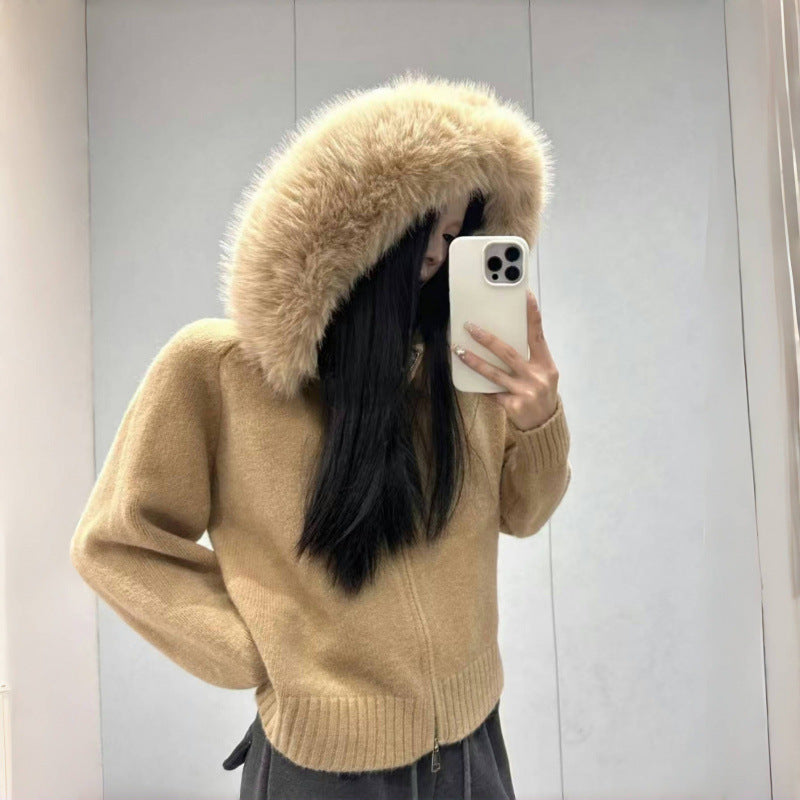 Damen Kapuzenpullover Pelzkragen Taschen Norvielle