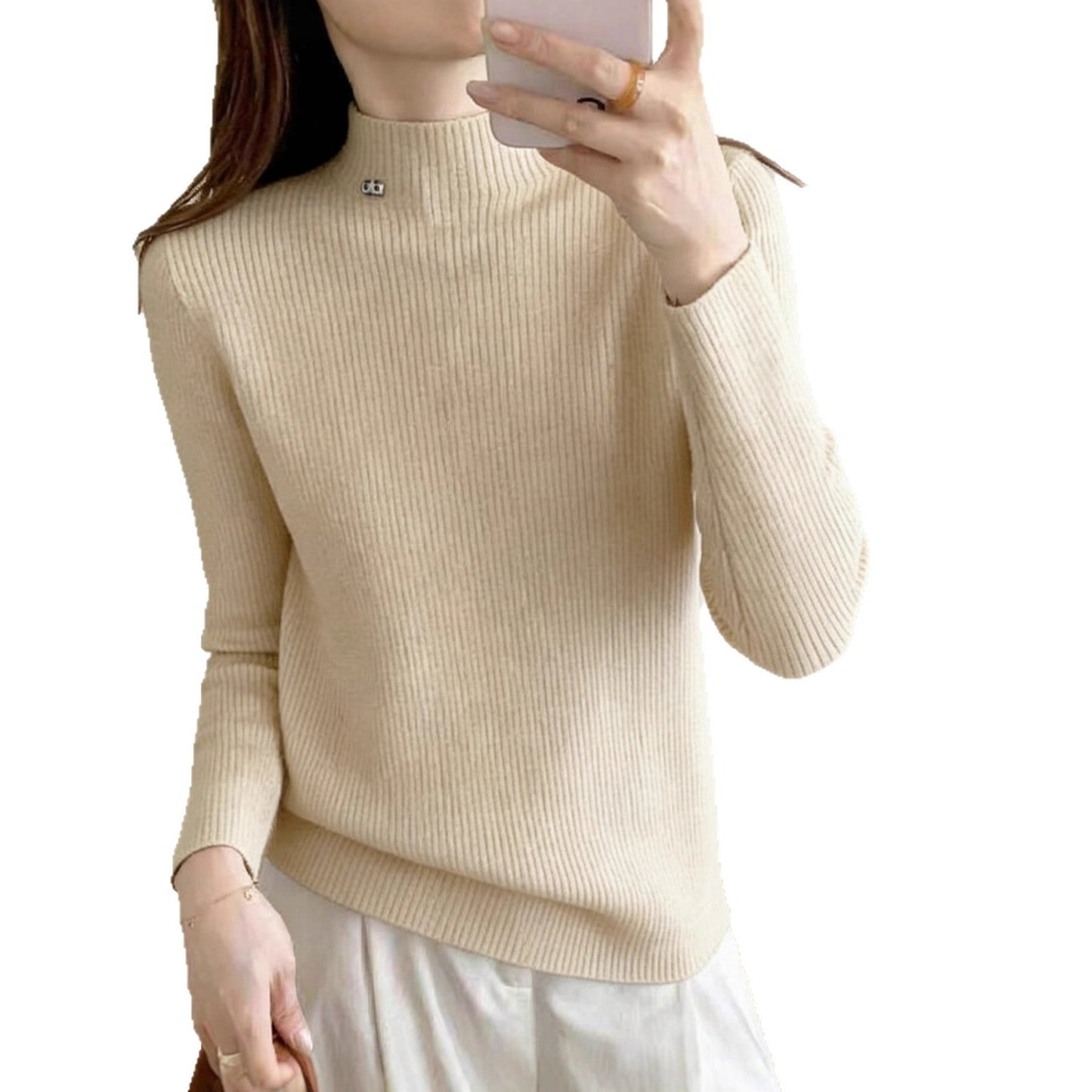 Damen Rippenpullover Stehkragen Norvielle