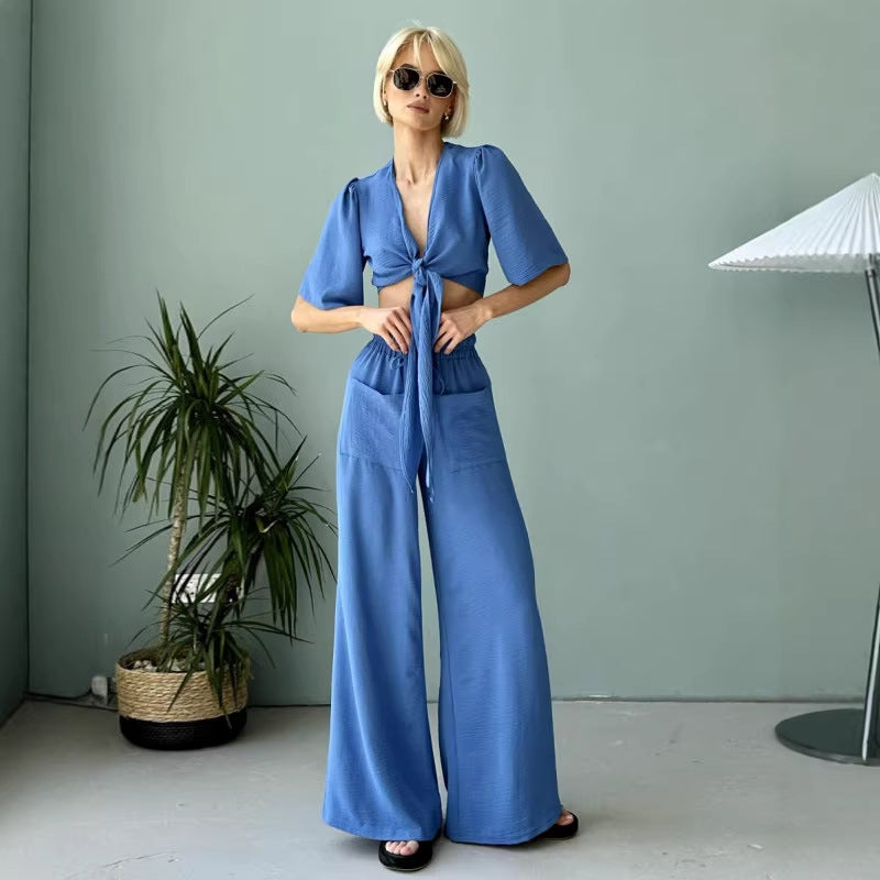 Damen Crop- Set mit High-Waist-Hose - Norvielle