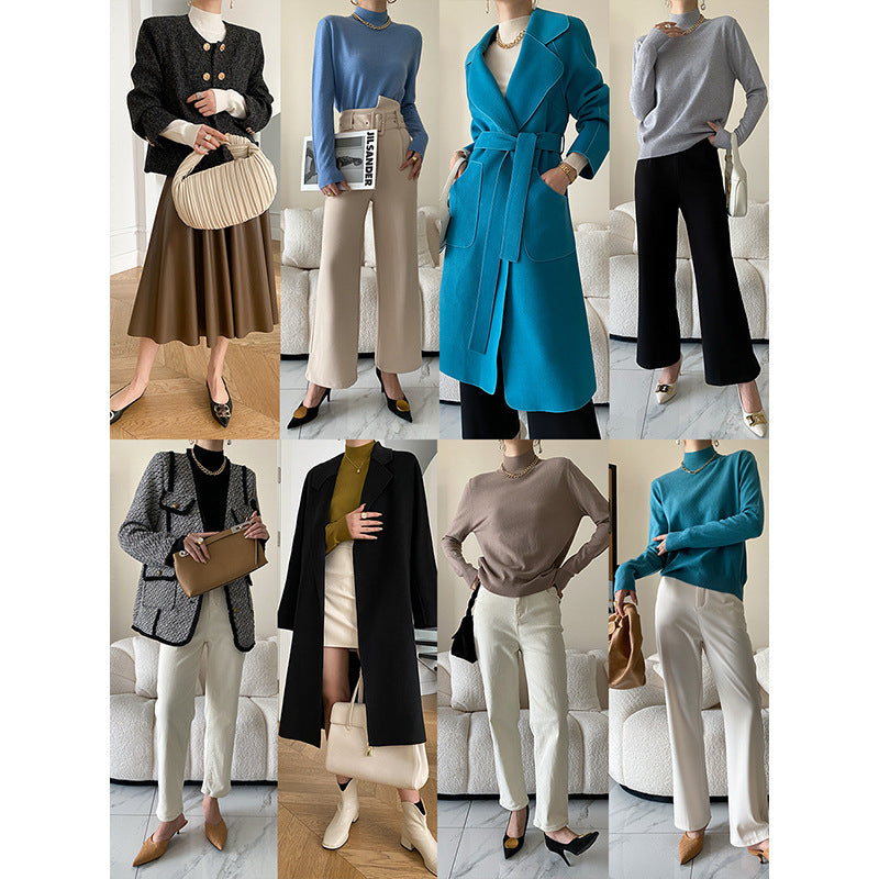 Damen Langarmoberteil Höherer Kragen Rippstruktur Beige