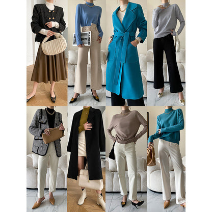 Damen Langarmoberteil Höherer Kragen Rippstruktur Beige