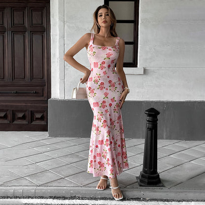 Damen Maxikleid Quadratausschnitt Florales Pailletten-Design Norvielle