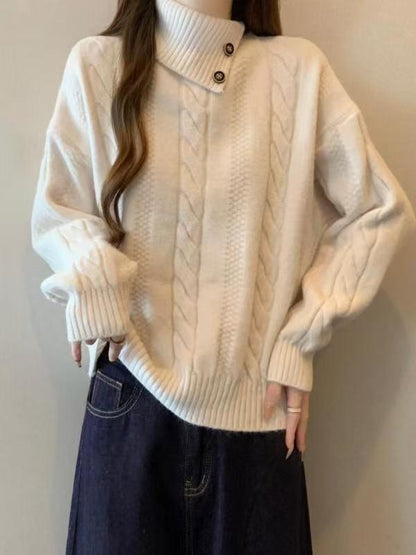 Damen Grobstrickpullover Hochgeschlossener Kragen Norvielle