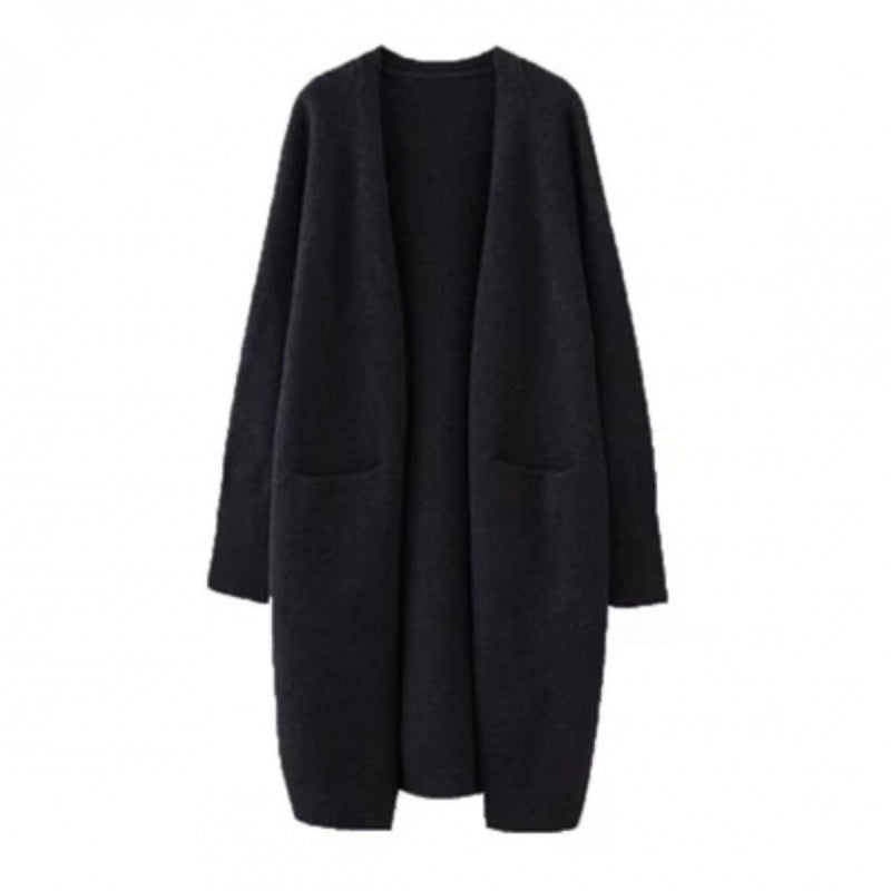Damen Oversized Strickmantel Lässig Mit Taschen Beige