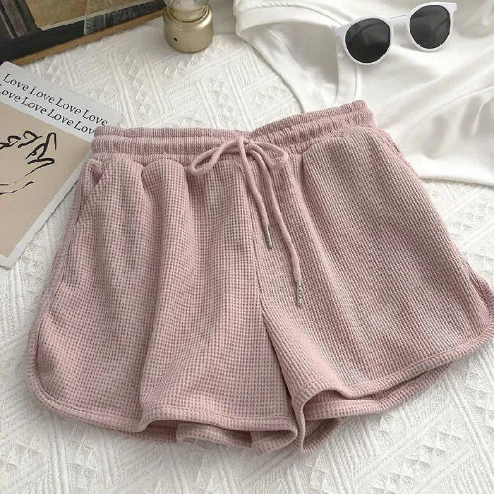Damen Shorts Waffelstruktur Elastischer Bund Beige