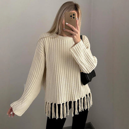 Damen Strickpullover mit Fransen Norvielle