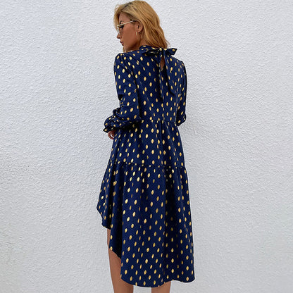 Damen Rüschenkleid Hohem Kragen Golden Akzente Norvielle