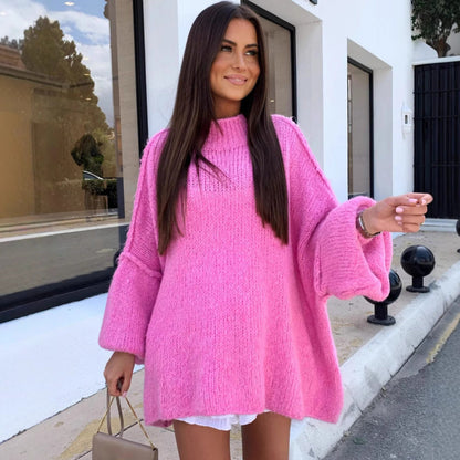 Damen Oversized Strickpullover Hochkragen Ballonärmel - Norvielle