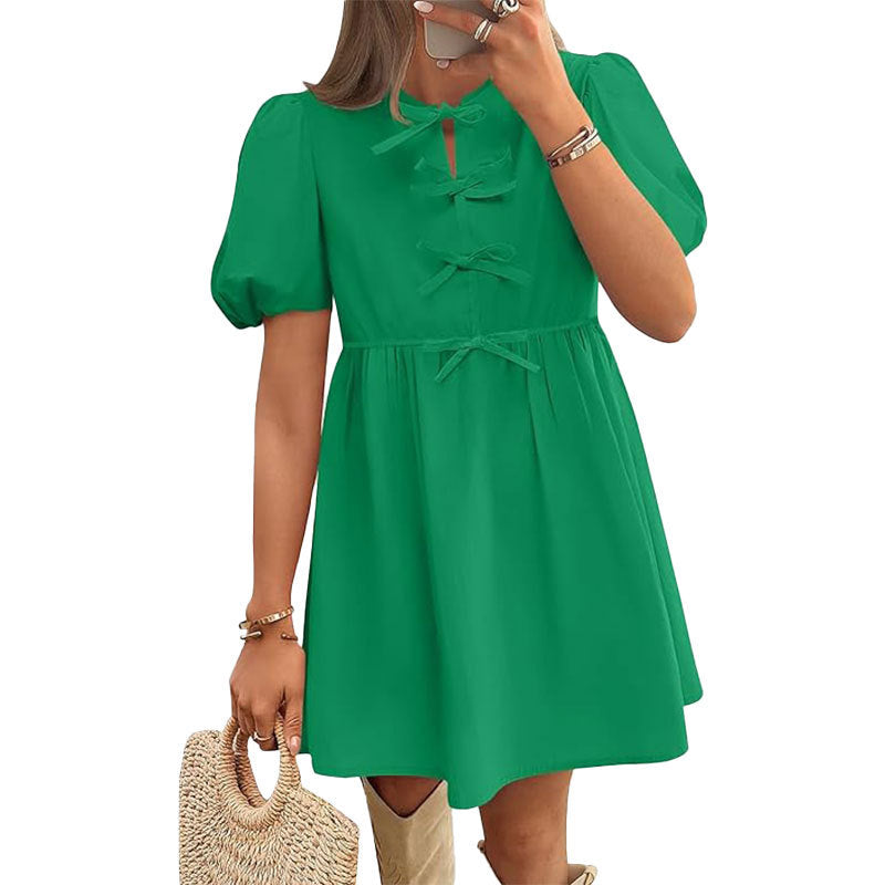 Damen Kurzkleid Puffärmel Schleifendetails Norvielle