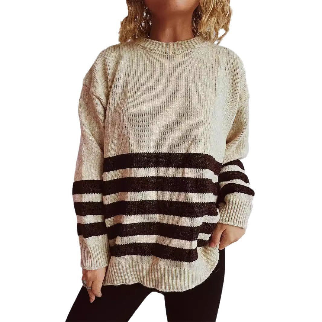 Damen Strickpullover Breites Streifenmuster Norvielle
