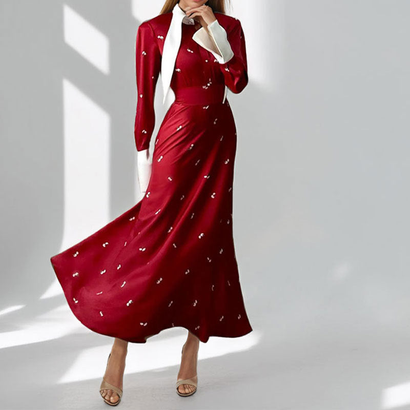 Damen Maxikleid mit Drapierung und Langärmlen Norvielle