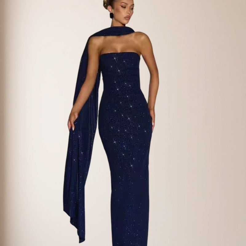 Damen Abendkleid Schulterfrei Pailletten Norvielle