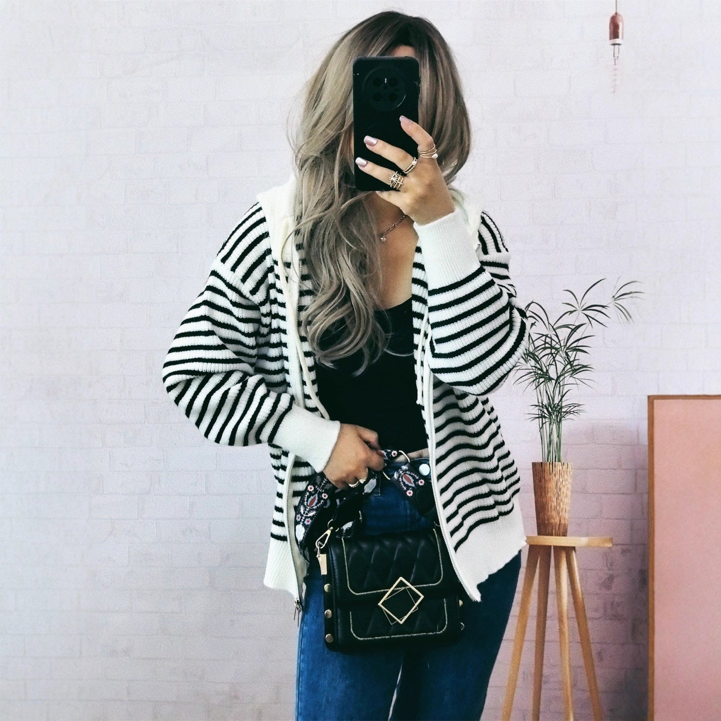 Damen Hoodie Gestreift mit Taschen Bequem Norvielle