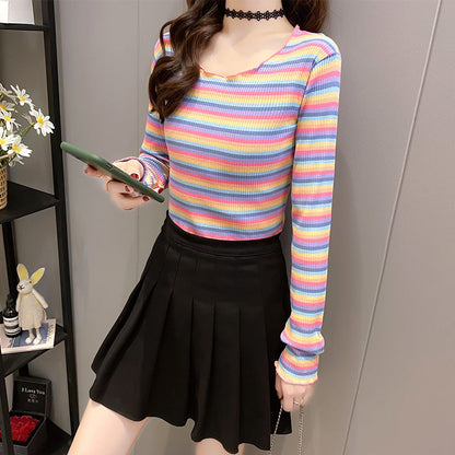 Damen Langarmshirt Streifenmuster Baumwolle Weiß/