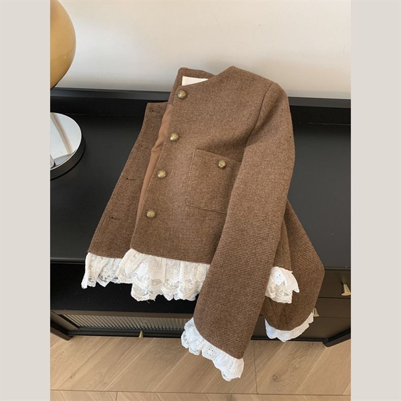 Damen Kurzjacke Spitzenakzent