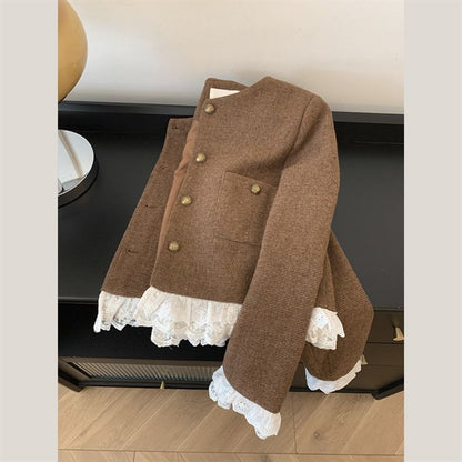 Damen Kurzjacke Spitzenakzent