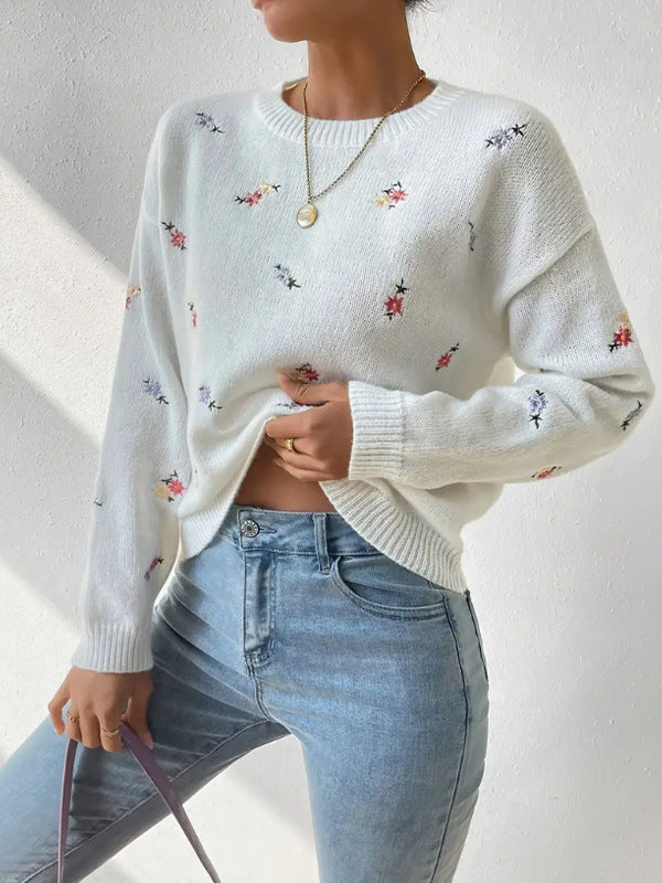 Damen Pulli Floral Stickerei Lässig Norvielle