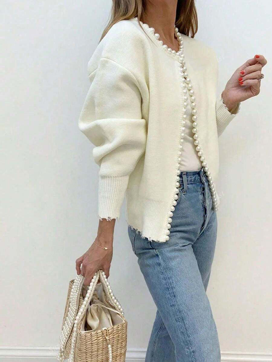 Damen Strickjacke Perlknöpfe Moderner Schnitt Norvielle
