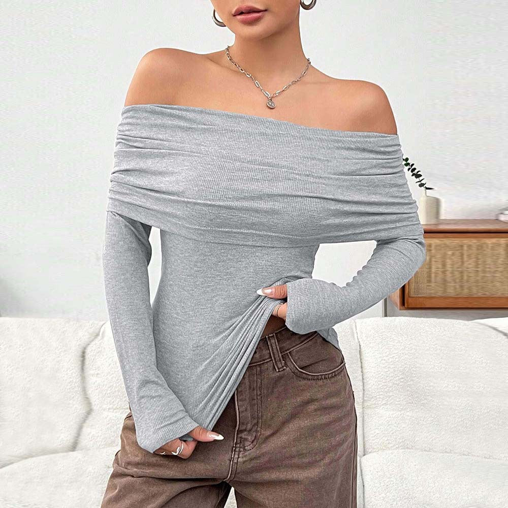 Damen Off-Shoulder-Oberteil mit Drapierung Langärmlig