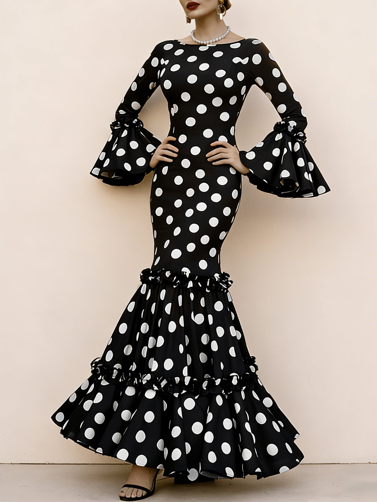 Damen Maxikleid mit Volant und Polka-Dots Norvielle