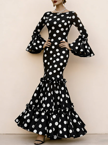 Damen Maxikleid mit Volant und Polka-Dots Norvielle