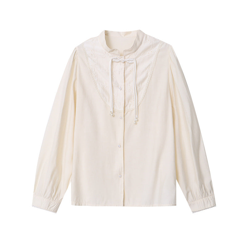 Damen Bluse Rüschen Perlen Norvielle