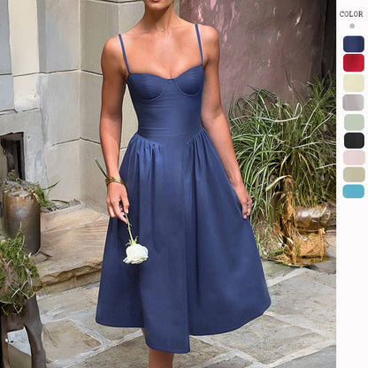 Damen Midi-Kleid Ästhetischer Herzausschnitt Schwingender Rock - Norvielle