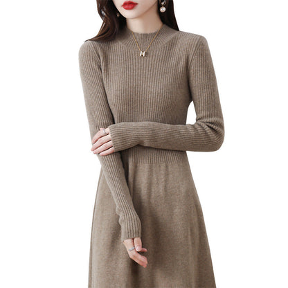 Damen Strickkleid Hochkragen Rippstruktur Norvielle