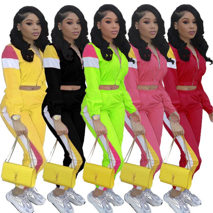 Damen Sportliches Trackset Elastisch Mit Stehkragen Schwarz - Norvielle