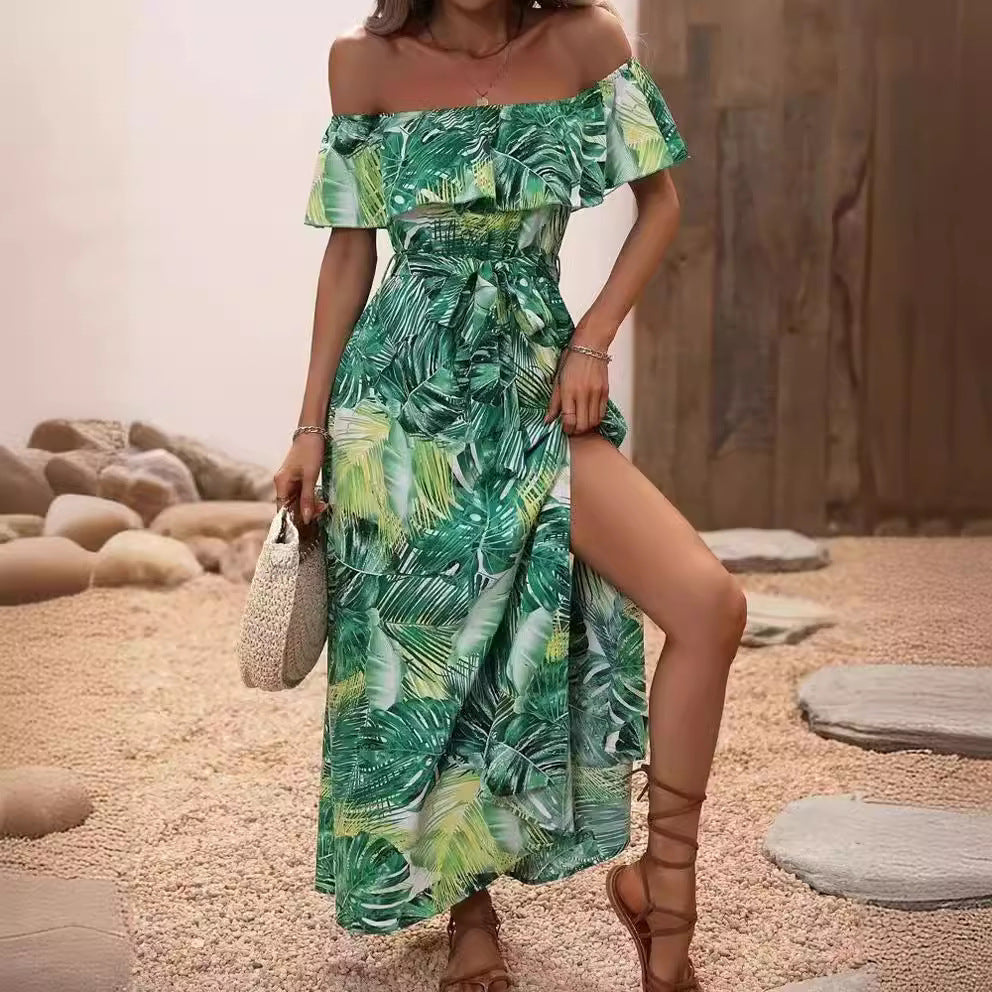 Damen Maxikleid Off-Shoulder Design Tiefes Dekolleté