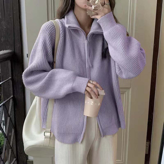 Damen Strickpullover Halbhohem Kragen Reißverschluss Norvielle - Norvielle