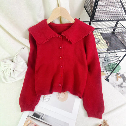 Damen Strickjacke Großkragen Dekorativ Norvielle