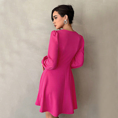 Damen Minikleid V-Ausschnitt Puffärmel Norvielle