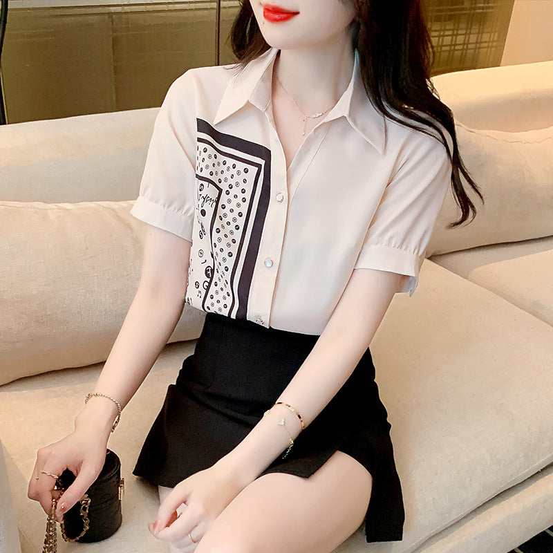 Damen Bluse Kunstmotiv Elegante Kurzärmel