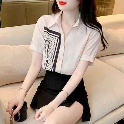 Damen Bluse Kunstmotiv Elegante Kurzärmel