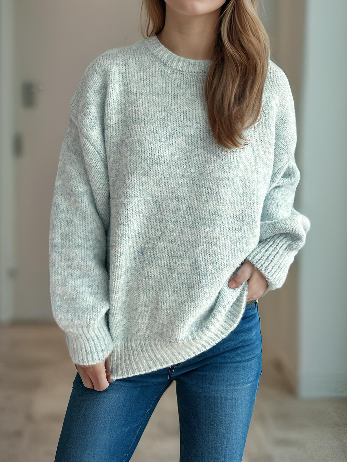 Damen Grobstrickpullover Moderner Schnitt Großzügige Ärmel Beige