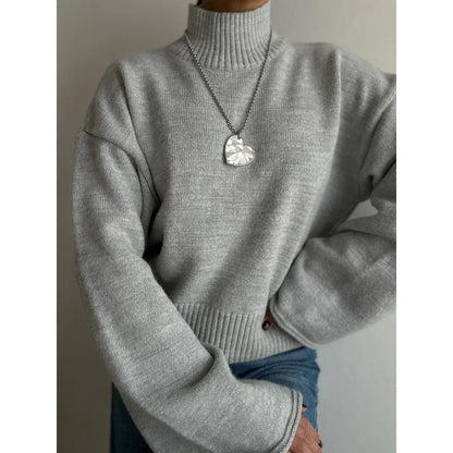 Damen Grobstrickpullover Stehkragen Voluminöse Ärmel Norvielle